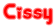 The image is a clipart featuring the word Cissy written in a stylized font with a heart shape replacing inserted into the center of each letter. The color scheme of the text and hearts is red with a light outline.