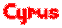 The image is a clipart featuring the word Cyrus written in a stylized font with a heart shape replacing inserted into the center of each letter. The color scheme of the text and hearts is red with a light outline.