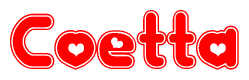 The image is a clipart featuring the word Coetta written in a stylized font with a heart shape replacing inserted into the center of each letter. The color scheme of the text and hearts is red with a light outline.