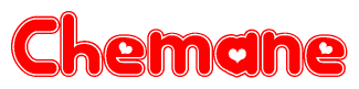 The image is a clipart featuring the word Chemane written in a stylized font with a heart shape replacing inserted into the center of each letter. The color scheme of the text and hearts is red with a light outline.