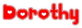 The image is a clipart featuring the word Dorothy written in a stylized font with a heart shape replacing inserted into the center of each letter. The color scheme of the text and hearts is red with a light outline.