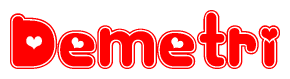 The image displays the word Demetri written in a stylized red font with hearts inside the letters.