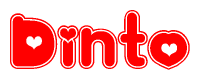 The image is a clipart featuring the word Dinto written in a stylized font with a heart shape replacing inserted into the center of each letter. The color scheme of the text and hearts is red with a light outline.