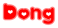 The image displays the word Dong written in a stylized red font with hearts inside the letters.