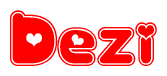 The image displays the word Dezi written in a stylized red font with hearts inside the letters.