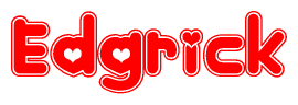 The image is a clipart featuring the word Edgrick written in a stylized font with a heart shape replacing inserted into the center of each letter. The color scheme of the text and hearts is red with a light outline.
