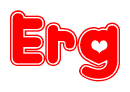 The image is a clipart featuring the word Erg written in a stylized font with a heart shape replacing inserted into the center of each letter. The color scheme of the text and hearts is red with a light outline.