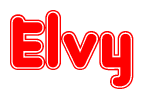 The image is a clipart featuring the word Elvy written in a stylized font with a heart shape replacing inserted into the center of each letter. The color scheme of the text and hearts is red with a light outline.