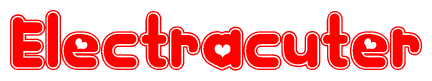 The image is a clipart featuring the word Electracuter written in a stylized font with a heart shape replacing inserted into the center of each letter. The color scheme of the text and hearts is red with a light outline.
