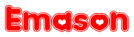 The image is a clipart featuring the word Emason written in a stylized font with a heart shape replacing inserted into the center of each letter. The color scheme of the text and hearts is red with a light outline.