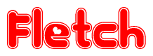 The image is a clipart featuring the word Fletch written in a stylized font with a heart shape replacing inserted into the center of each letter. The color scheme of the text and hearts is red with a light outline.