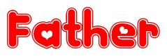 The image is a clipart featuring the word Father written in a stylized font with a heart shape replacing inserted into the center of each letter. The color scheme of the text and hearts is red with a light outline.