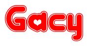 The image displays the word Gacy written in a stylized red font with hearts inside the letters.