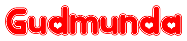 The image is a clipart featuring the word Gudmunda written in a stylized font with a heart shape replacing inserted into the center of each letter. The color scheme of the text and hearts is red with a light outline.