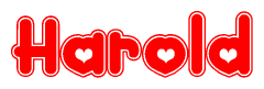 The image is a clipart featuring the word Harold written in a stylized font with a heart shape replacing inserted into the center of each letter. The color scheme of the text and hearts is red with a light outline.