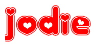 The image displays the word Jodie written in a stylized red font with hearts inside the letters.
