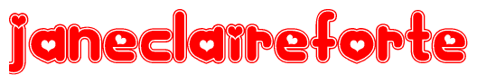 The image displays the word Janeclaireforte written in a stylized red font with hearts inside the letters.