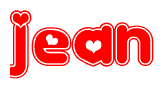 The image displays the word Jean written in a stylized red font with hearts inside the letters.