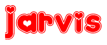 The image displays the word Jarvis written in a stylized red font with hearts inside the letters.
