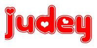 The image displays the word Judey written in a stylized red font with hearts inside the letters.
