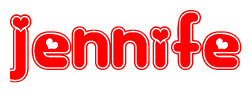 The image displays the word Jennife written in a stylized red font with hearts inside the letters.