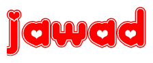 The image displays the word Jawad written in a stylized red font with hearts inside the letters.