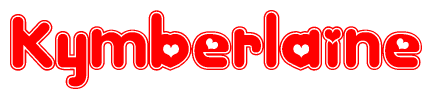 The image is a clipart featuring the word Kymberlaine written in a stylized font with a heart shape replacing inserted into the center of each letter. The color scheme of the text and hearts is red with a light outline.