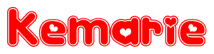 The image is a clipart featuring the word Kemarie written in a stylized font with a heart shape replacing inserted into the center of each letter. The color scheme of the text and hearts is red with a light outline.
