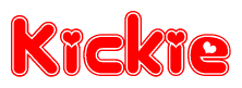 The image displays the word Kickie written in a stylized red font with hearts inside the letters.