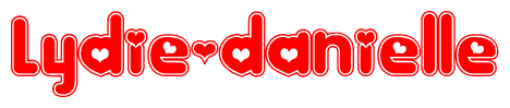 The image displays the word Lydie-danielle written in a stylized red font with hearts inside the letters.