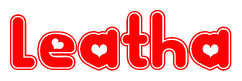 The image displays the word Leatha written in a stylized red font with hearts inside the letters.
