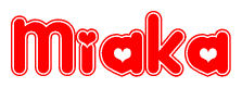 The image displays the word Miaka written in a stylized red font with hearts inside the letters.