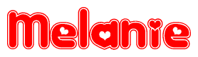 The image displays the word Melanie written in a stylized red font with hearts inside the letters.