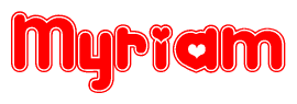 The image is a clipart featuring the word Myriam written in a stylized font with a heart shape replacing inserted into the center of each letter. The color scheme of the text and hearts is red with a light outline.