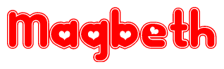 The image displays the word Maqbeth written in a stylized red font with hearts inside the letters.
