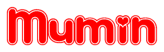 The image is a clipart featuring the word Mumin written in a stylized font with a heart shape replacing inserted into the center of each letter. The color scheme of the text and hearts is red with a light outline.