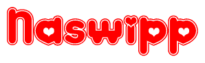 The image is a clipart featuring the word Naswipp written in a stylized font with a heart shape replacing inserted into the center of each letter. The color scheme of the text and hearts is red with a light outline.