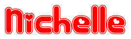 The image is a clipart featuring the word Nichelle written in a stylized font with a heart shape replacing inserted into the center of each letter. The color scheme of the text and hearts is red with a light outline.