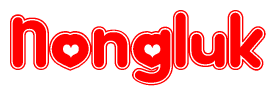 The image is a clipart featuring the word Nongluk written in a stylized font with a heart shape replacing inserted into the center of each letter. The color scheme of the text and hearts is red with a light outline.