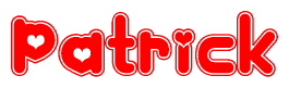 The image displays the word Patrick written in a stylized red font with hearts inside the letters.