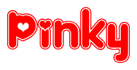 The image is a clipart featuring the word Pinky written in a stylized font with a heart shape replacing inserted into the center of each letter. The color scheme of the text and hearts is red with a light outline.