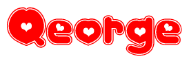 The image displays the word Qeorge written in a stylized red font with hearts inside the letters.