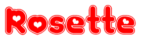 The image displays the word Rosette written in a stylized red font with hearts inside the letters.