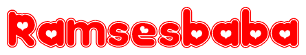 The image is a clipart featuring the word Ramsesbaba written in a stylized font with a heart shape replacing inserted into the center of each letter. The color scheme of the text and hearts is red with a light outline.