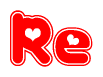 The image is a clipart featuring the word Re written in a stylized font with a heart shape replacing inserted into the center of each letter. The color scheme of the text and hearts is red with a light outline.