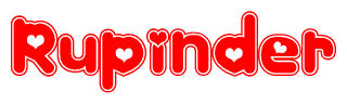 The image displays the word Rupinder written in a stylized red font with hearts inside the letters.
