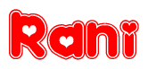 The image is a clipart featuring the word Rani written in a stylized font with a heart shape replacing inserted into the center of each letter. The color scheme of the text and hearts is red with a light outline.