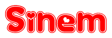 The image is a clipart featuring the word Sinem written in a stylized font with a heart shape replacing inserted into the center of each letter. The color scheme of the text and hearts is red with a light outline.