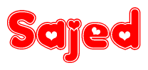 The image displays the word Sajed written in a stylized red font with hearts inside the letters.