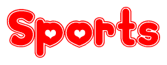 The image is a clipart featuring the word Sports written in a stylized font with a heart shape replacing inserted into the center of each letter. The color scheme of the text and hearts is red with a light outline.